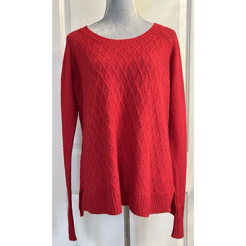 JC Penny Women’s Wool Blend Argyle Textured Sweater Long Sleeve Pullover XL Red